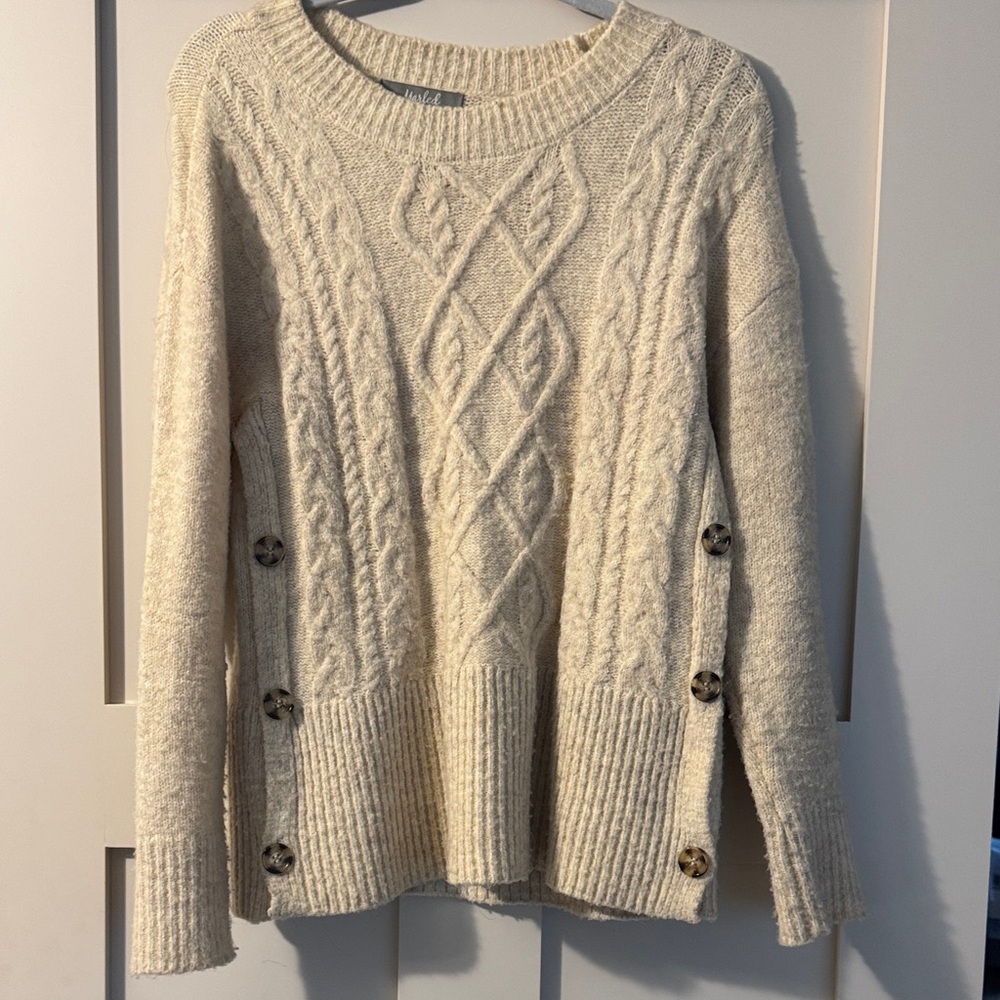 Marled Cable Knit Sweater in Cream